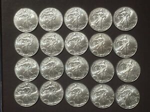 MIXED DATES : ROLL OF 20 AMERICAN SILVER EAGLE COINS  0.999 FINE SILVER * 05859