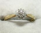 Vintage Pretty 9ct Gold Small Diamond Cluster Ring Size N.1/2 - 22166