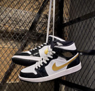 Nike Air Jordan 1 Mid Patent Black White Gold 852542-007 Men's Sizes