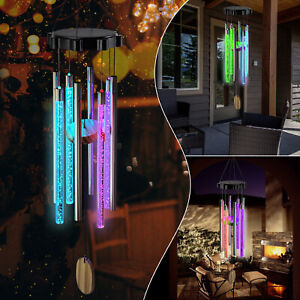 Color Changing Solar Wind Chimes LED Lights Large Deep Tone Resonant Bell Tubes