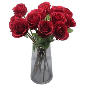 New Listing12 Pcs Artificial Rose Flowers Red Silk Rose Bouquet for Home Wedding Decor