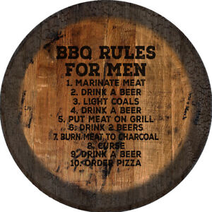 BBQ Rules Funny BBQ Sign Large Oak Whiskey Barrel Wood Wall Decor