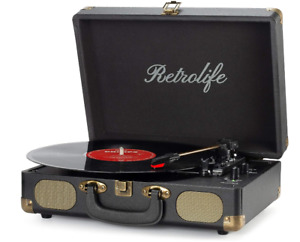 Vinyl Record Player 3-Speed Bluetooth Suitcase Portable Belt-Driven Record