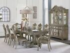 FORMAL 7 PC PLATINUM GOLD DINING TABLE FAUX LEATHER CHAIRS DINING FURNITURE SET