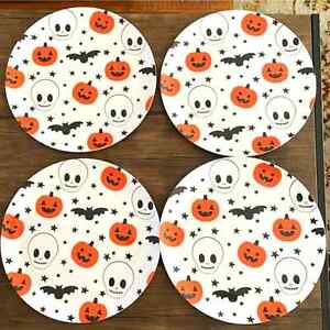 Halloween Bats Skulls and Pumpkins Melamine Dinner Plates Set