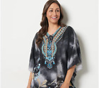 Belle by Kim Gravel V-Neck Lace-Up Poncho Sweater Black L New
