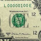 True Binary 0s 1s Fancy Serial Number One Dollar Bill L00000100E Seven of a Kind