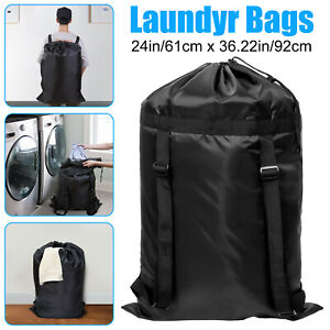 Large Backpack Laundry Bag Heavy Duty Washing Clothes Drawstring Black 61x92 CM