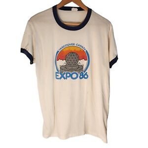 Original Vintage Vancouver Canada Expo 86 Ringer T Shirt Medium 1986 80s