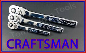 CRAFTSMAN TOOLS 3pc 1/4 3/8 1/2 FULL POLISH 72 Tooth Ratchet socket wrench set