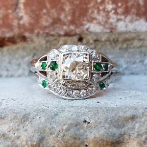 Vintage Style 1 Ct Round Cut CZ Diamond Wedding Engagement Ring Set 925 Silver