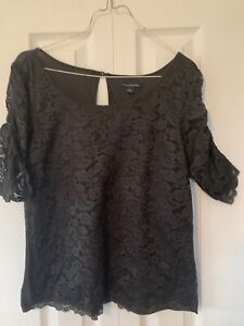 American Eagle Gray Short Sleeve Lace Fully Lined Top Shirt Size L Euc!
