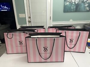 8 Used VICTORIA'S SECRET STRIPE PAPER SHOPPING GIFT BAGS
