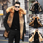 Men Parka Coat Faux Fur Overcoat Winter Warm Jacket Hooded Thicken Long Outwear