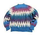 VINTAGE 90s Rare Woolrich Mockneck Pullover Sweater Womens Zig Zag Wool Medium M