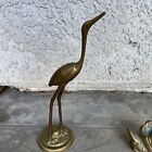 Vintage Lot Solid  Brass 7” Crane Stork   & Small Brass Swan Trinket