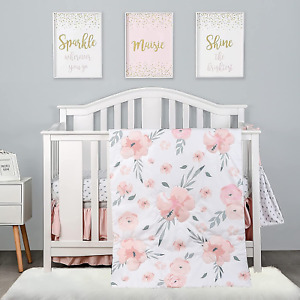 4-Piece Crib Bedding Set for Girls, Baby Girl Bedding Crib Set, Cunas Para
