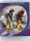 Glass Vintage Clip On Birds Christmas Ornaments 4 Red Yellow Glitter Germany