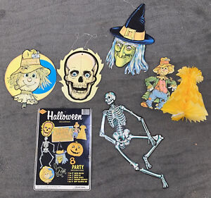 Vintage 1979 Beistle Skull Die Cut Halloween Lot Witch Skeleton