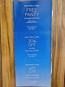 Victoria’s Secret Coupons Panty w/purchase $30% Off/$25 off $100 Exp 4/17/2024
