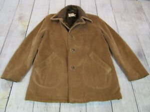 VTG MADE IN USA McGregor Brown Tan Corduroy Faux Fur Lined Ranch Coat Men's 42 *
