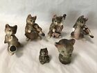 VINTAGE MINIATURE LOT BROWN TABBY ORCHESTRA CAT JAPAN FIGURINES