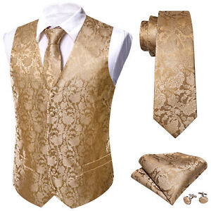 Men's Paisley Design Dress Vest and Neck Tie Hankie Set For Suit or Tuxedo