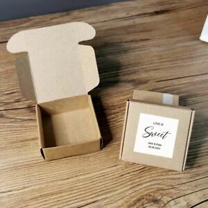 100x Kraft Paper Wedding Favor Box Personalized Love Is Sweet Sticker Gift Box