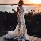 Sexy Mermaid Wedding Dresses Lace Applique Backless Beach Sleeveless Bride Gown