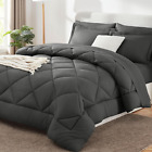 New ListingQueen Bed in a Bag 7-Pieces Comforter Sets with Comforter and Sheets Dark Grey A