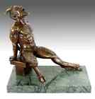Heavy Antique Milo Bronze Figurine Faun Devil On Marble Statue Signed 12.4