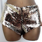 Gold Metallic Sequin Cheeky Short Shorts Womens Sz M-L Body Rage Lined