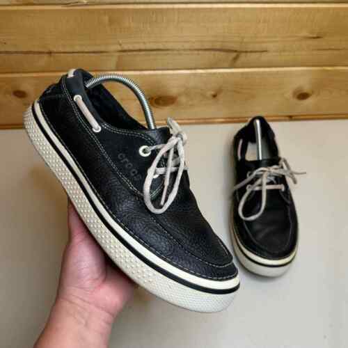 Crocs Hover Leather Upper Black Slip-On Boat Men’s Shoes Size 10