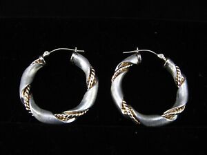 JTL Sterling Silver 925 and 14K Gold 585 Intertwined Hoop Earrings 1 3/16