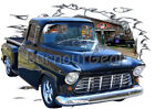 1955 Black Chevy Pickup Truck a Custom Hot Rod Garage T-Shirt 55 Muscle Car Tees