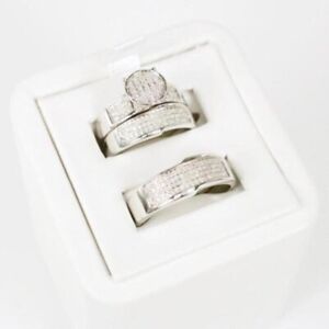 2.16 Ct Real Moissanite His/Hers Wedding Trio Ring Set 14K White Gold Plated