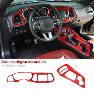 Car Dashboard Cover & Gear Shift Panel Trim Kit for Dodge Challenger 2015+ Red