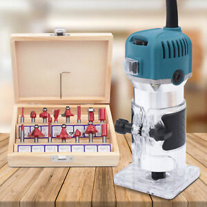 800W Wood Palm Router Tool Kit Compact 30000RPM with 15 Router Bits Set TOP