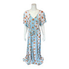 Du Jour Women's Petite Short Sleeves Printed Wrap Maxi Dress Pastel Blue PL Size