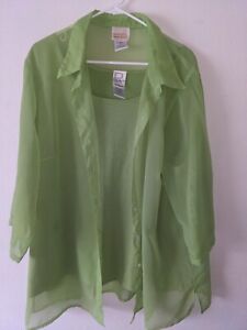 Roaman's 1X Button Up Semi Sheer Blouse and Lime Green Shell