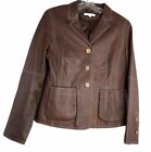 CAbi Women's #382 Brown Leather Three-Button Collared Blazer Jacket Sz:10
