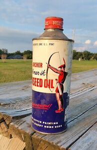 Vintage Archer Linseed Oil Can Nice Graphics Old Cone Top Advertising Can