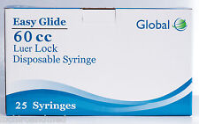 (25) - Easy Glide 60cc /60ML LUER LOCK Disposable Syringes - NO NEEDLE -Sterile
