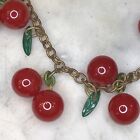 Antique Art Deco Hanging Red Cherry Plastic Bakelite 1930’s Necklace