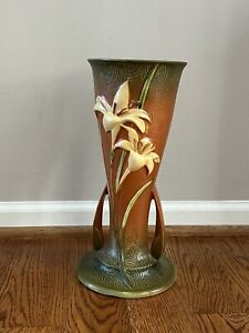Roseville Pottery Vintage Zephyr Lily Vase, 139-12, Sienna Brown/Green