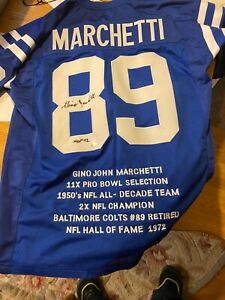 Gino Marchetti Autographed Custom Baltimore Colts Stat Jersey HOFer Leaf Auth