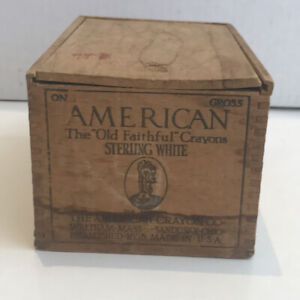 American Sterling White Old Faithful Crayons  One Gross Wood Box Antique