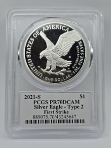 New Listing2021 S Proof  Silver  Eagle PCGS PR70 DCAM TYPE 2 First Strike Paul Balan  Flag