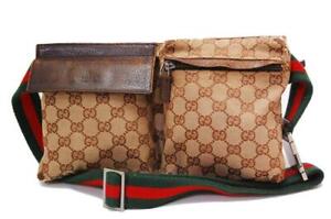 Auth Gucci GG Canvas Monogram Waist Belt Bum Bag Fanny Pack Sherry Brown 0329a