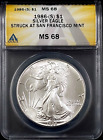 1986 (S) Silver Eagle graded MS 68 by ANACS! Struck at San Francisco! sku 3685